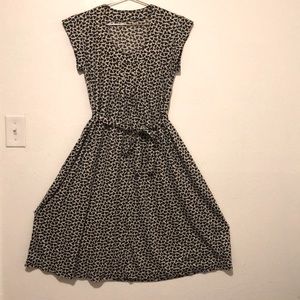 Floral Pattern Scoop Neck Belted Dress w/Pockets